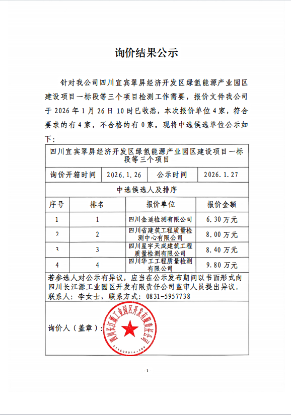 詢(xún)價(jià)結(jié)果公示